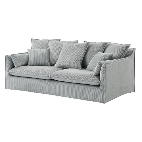 Riess Ambiente 3-Sitzer Sofa Heaven - 200 cm - hellgrau mit Federkern - KOMFORTABEL & STYLISCH – Das großzügige 3-Sitzer-Sofa bietet hohen Sitzkomfort dank hochwertiger Federkern-Polsterung. Der pflegeleichte Cordbezug in hellgrau und die abnehmbaren Kissen sorgen für eine elegante Note in jedem Raum.