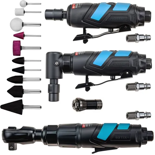 Druckluft Werkzeug Set mit Zubehör Stabschleifer Winkelschleifer Druckluftknarre