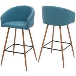 Proregal 2er-Set Barhocker | Sitzhöhe 74cm | Metall Holzoptik | Stoff/Textil | türkis | Barstuhl Tresenhocker Küchenhocker mit Lehne