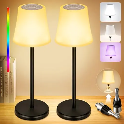 LED Tischlampe kabellos, Dimmbare LED Akku Tischleuchte 7 Modi Stufenlos