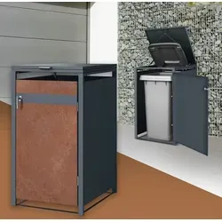 ML-Design Mülltonnenbox 1er für 240L Tonne, Anthrazit-Rostoptik - Hochwertige Mülltonnenbox aus korrosionsbeständigem Stahl, mit Klappdeckel und Zugseilen für einfachen Zugang. Ideal für Ordnung und Ästhetik im Garten.