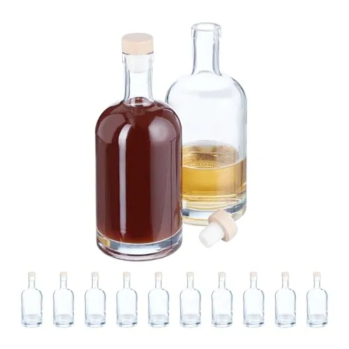12er Set Glasflaschen für Schnaps und Likör - Vorratsgefäße & -gläser, wiederverwendbar und spülmaschinenfest, ideal für die Aufbewahrung von Spirituosen und Likören.