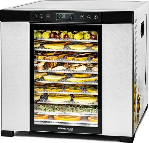 ROMMELSBACHER Dörrautomat DA 1050 - 10 Edelstahl-Dörrtabletts, 1,6 m² Dörrfläche - Dörrautomaten mit 1,6 m² Dörrfläche, 10 Edelstahl-Tabletts und einstellbarer Temperatur von 35 °C bis 75 °C. Ideal für gesunde Snacks und einfaches Dörren!