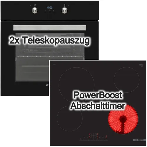 Herdset Backofen Vestel Teleskopauszug + Bosch Glaskeramik Kochfeld PowerBoost
