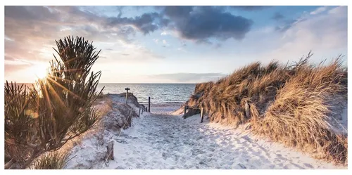 Levandeo® XXL Leinwandbild Sand Strand Düne Meer 115x55cm - Wunderschönes Wandbild für ein maritimes Ambiente, ideal für Wohnräume und Urlaubsfeeling im eigenen Zuhause.