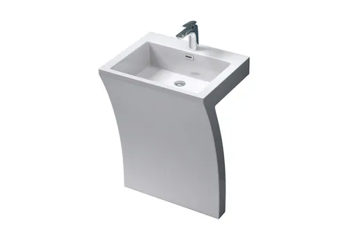 Mai & Mai Standwaschbecken Col07 - Elegantes Design in Weiß - Eckiges Standwaschbecken aus Gussmarmor, BTH: 58,5x48x82cm, einfache Montage und genormte Anschlüsse für Abfluss und Armaturen. Ideal für stilvolle Badezimmer.