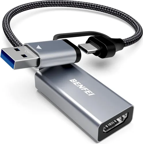 BENFEI Kabeladapter Video Audio Capture Karte 1080p 60FPS HDMI auf USB C/A