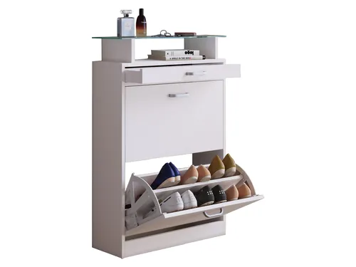 VCM Schuhschrank Sipos, Weiß, M - Ordnung für Ihren Flur - Schuhschrank in Größe M mit 2 klappbaren Fächern und 1 Schublade, ideal für ca. 12 Paar Schuhe. Hochwertige Materialien und Metallbeschläge sorgen für Langlebigkeit und Stil.