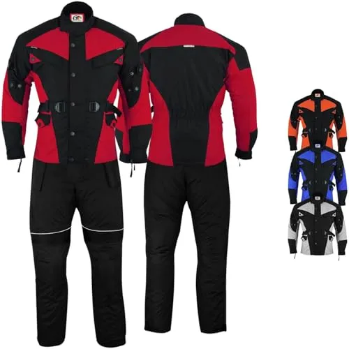 German Wear Motorradkombi herren 2-teiler mit Protektoren Motorradanzug leicht textil Motorradjacke lang + Motorradhose motorrad jacke herausnehmbar innenfutter Rot/Schwarz - 56