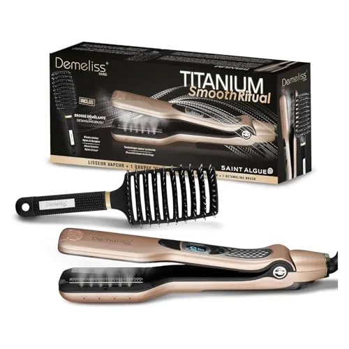 Demeliss Saint Algue Dampfglätter Titanium Smooth Ritual – enthält eine belüftete Entwirrungsbürste – Hochleistungsglättung, intensive Feuchtigkeitsversorgung – für alle Haartypen