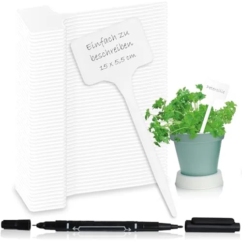 com-four® 50x Pflanzschilder mit Dual-Tip Marker - Steck-Etiketten 15 cm für Zimmer, Balkon, Garten - Pflanzenstecker zum Beschriften - Anzuchtstecker für Beete, Pflanzkübel