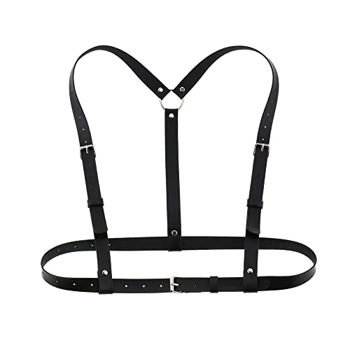 TOFBS Punk Leder Körperkette Harness Gürtel Körper Brust Kette Schwarz Gothic Weste Gürtel Verstellbare Körperschmuck für Frauen Mädchen Cosplay Party Rave Halloween Kostüm (#4)