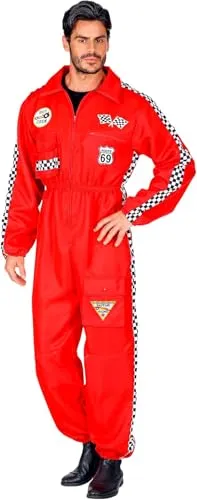 Widmann Rennfahrer Kostüm Overall Jumpsuit rot Anzug exklusiv (Herren Overall, Small)