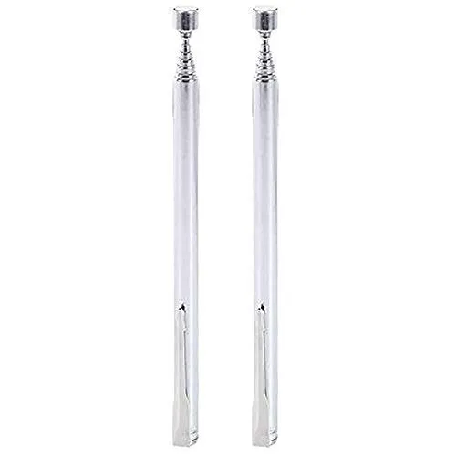 POFET 2 Stück Magnetstab, Magnet Teleskopstab Edelstahl, Magnetheber, Teleskopmagnet, Stabmagnet Stark Bis Zu 65CM für Schlüsseln, Münzen, Schrauben, Metallteilen - Silber