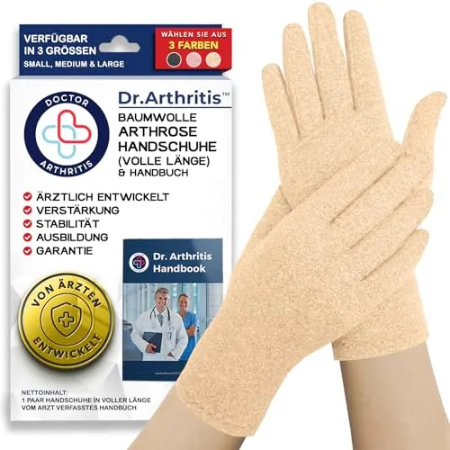 Von Ärzten Entworfen, Arthrose Handschuhe mit Kupfer, Kompressionhandschuhe für Frauen und Männer, Vollfingerhandschuh für Arthritis, Schmerzlinderung und Wärme, Beige, S