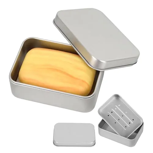 Behiruch 2 Stück Seifendose Reise aus Aluminium, Seifenbox mit Abtropfgitter, Seifenschalen Wasserdicht, Festes Shampoo Aufbewahrung, SeifenbehäLter für Hause, Reisen