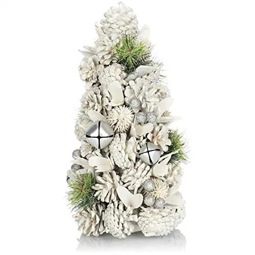 COM-FOUR® Deko-Weihnachtsbaum, dekorativer Kleiner Schmuckbaum | tolle Tischdeko in Weiß mit Glitzer- optimal für die Adventszeit
