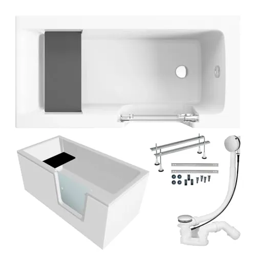 KOLMAN 5in1 Seniorenbadewanne Acryl Weiß 140x70 cm mit Glastür - Erleben Sie hohen Badekomfort mit der KOLMAN Seniorenbadewanne 140x70 cm. Das 5in1 Set umfasst eine robuste Wanne mit automatischem Ablauf, Glastür und Holzsitz. Made in EU für höchste Qualität und Langlebigkeit.