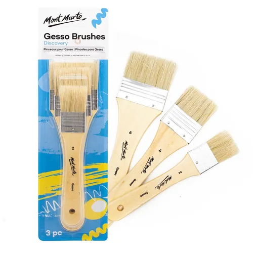 Mont Marte Malpinsel Set 3-teilig – Flachpinsel in Größe 2, 4, 6 aus Naturborsten, (Set, 3 St., MONT MARTE - Malutensilien), für Gesso, Acryl, Öl & Aquarell, ideal für Grundierung & Lasuren