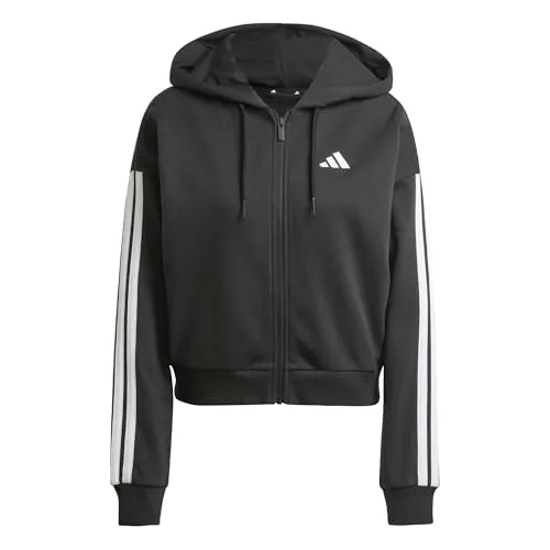 adidas Damen Essentials 3-Stripes French Terry Hoodie - Stylish & Nachhaltig - Sweatjacke aus 55% Baumwolle, 36% recyceltem Polyester und 9% Viskose. Mit durchgehendem Reißverschluss, Kapuze und regulierbarem Kordelzug, ideal für umweltbewusste Fashion-Liebhaber.