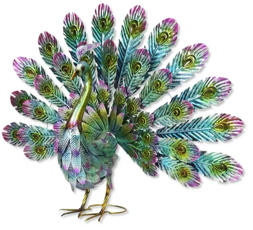 Deko Pfau aus Metall - Deko-Tier Tier-Figur Dekofigur Gartenfigur Bunt