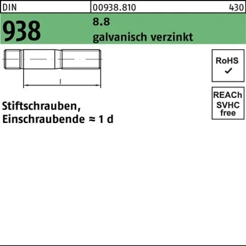 50er PACK(Stk) 000938081000080030 Stiftschraube DIN 938 M 8 x 30 8,8 galvanisch