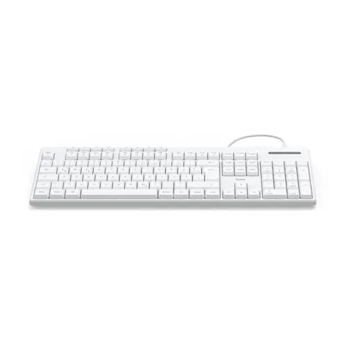 Hama CK-200 USB Tastatur - QWERTZ Multimediatasten, elegante weiße Tastatur mit 1,80 m Kabellänge und optimalem Tippkomfort