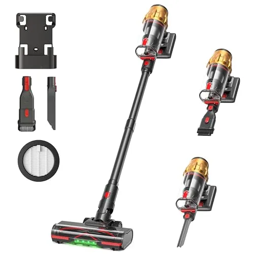 Lubluelu Akku-Staubsauger 50000Pa, kabellos mit Smart Display & Anti-Tangle-Bodenbürste, leicht & flexibel, ideal für Tierhaare, Teppiche und Hartböden, inkl. Wandhalterung