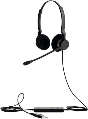 JABRA BIZ 2300 USB-A binaural - Schwarz - Büro-Headset mit exzellenter Klangqualität und Geräuschunterdrückung, ideal für Contact Center. Leichtes Design und langlebige Materialien sorgen für ganztägigen Komfort.