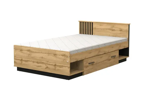 Deine Möbel 24 Jugendbett LAMI 20 Einzelbett 120x200 cm in Wotan Eiche mit eleganten schwarzen Lamellen - Das Jugendbett LAMI 20 bietet modernes Design und Funktionalität. Ideal für Jugend- oder Gästezimmer, überzeugt es mit stabiler Konstruktion und einem stabilen Lattenrost für hohen Schlafkomfort. Entdecken Sie stilvolle Schlaflösungen!
