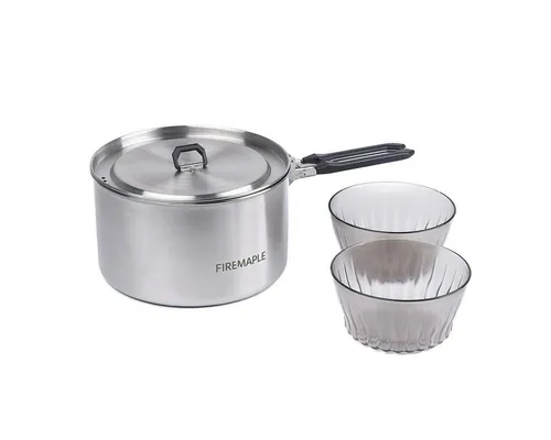 FireMaple Geschirr-Set Edelstahl Topf 1,5L mit 2 Tritan Schalen, Camping Outdoor (3-tlg), Edelstahl, 1,5 L Fassungsvermögen, Tritan Schalen, kompakt, leicht