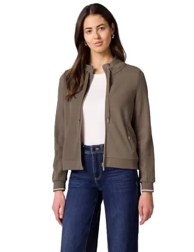 Street One Damen Zipper Jacke - Bequeme Baumwollmix Jacke mit feiner Struktur und sportlichem Turtleneck. Ideal für lässige Outfits. Perfekt für den Alltag mit College-Details an den Bündchen.