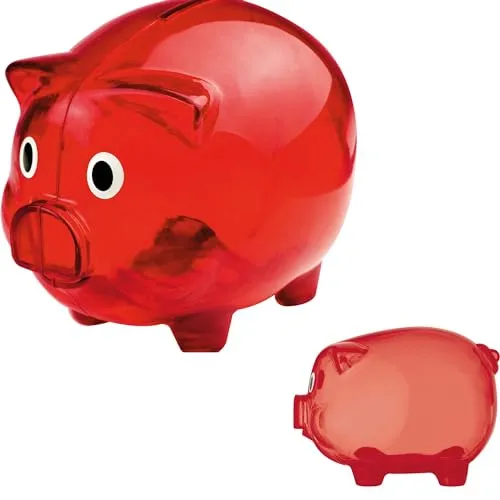 Grosses Transparentes Sparschwein aus Plastik Geschenkidee Sparen Spardose Moneybank Einzeln oder im Doppelset 12,5 x 10 x 10 cm Blau Rot Grün oder Transparent (2, Rot)