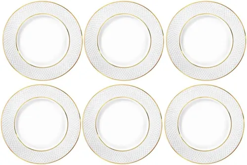 Wilmax Flacher Brotteller mit Goldlinien, 15 cm, 6er Set - Elegante Porzellanteller mit edlem Goldmuster, ideal für festliche Anlässe und die stilvolle Präsentation von Brot.