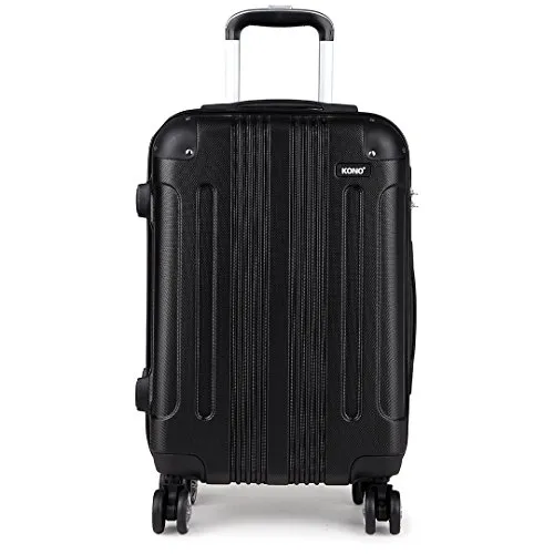 KONO Hartschale Trolley Koffer 4 Rollen Reisekoffer Gepäck (Schwarz, M)