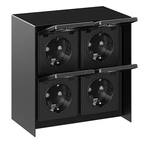 Ledscom Steckdose 4er IP44, Edelstahl wetterfest, Schwarz