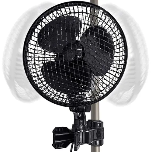 [Verbesserte] Oszillierend Grow Ventilator mit Clip, 2 Geschwindigkeitsstufen Klein Klemmventilator Leiser Betrieb 20W, Verstellbare Neigung, Umluft Pflanzen Ventilatoren für Growzelt Growbox, Ø 20cm