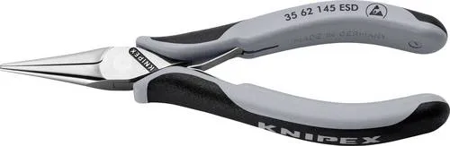 Knipex 35 62 145 ESD Elektronik-Greifzange 145mm - Zangen für Elektronik, ESD-fähig und ideal für präzises Arbeiten ohne Schäden an empfindlichen Bauteilen dank abgerundeter Kanten und reibungsarmer Doppelfeder.