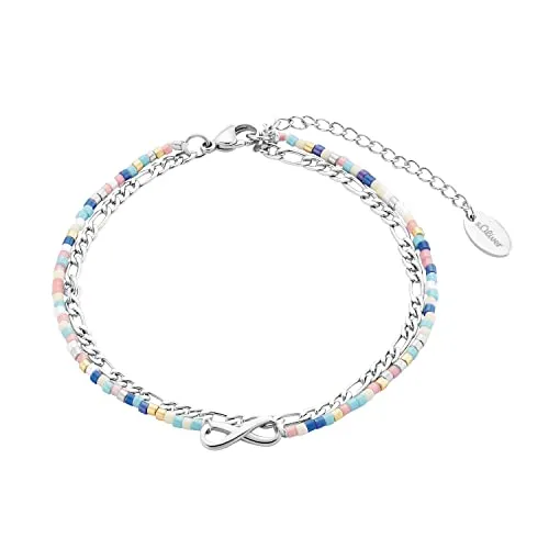 s.Oliver Fußkette Edelstahl Damen - Eleganter Sommerschmuck mit Infinity-Motiv - Sandalen - Hochwertige Edelstahl Fußkette mit Glassteinen, flexibel anpassbar von 22 bis 27 cm, kommt in einer stilvollen Geschenkbox, perfekte Geschenkidee für Modebewusste.