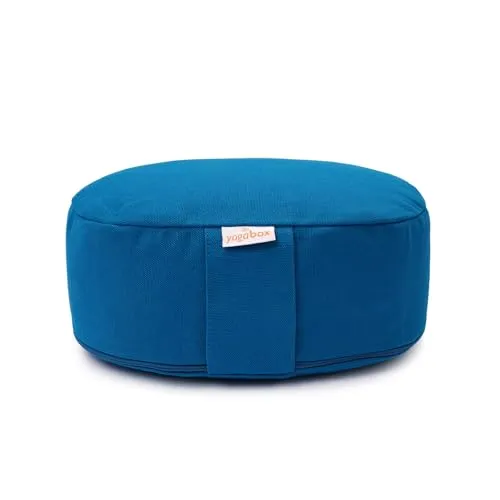 Yogabox Yogilino® Reise Meditationskissen mini oval BASIC, petrol - Kompaktes Meditationskissen mit praktischer Trageschlaufe, ideal für unterwegs. Der Bezug aus 100 % Baumwolle sorgt für hohen Komfort und einfache Pflege.