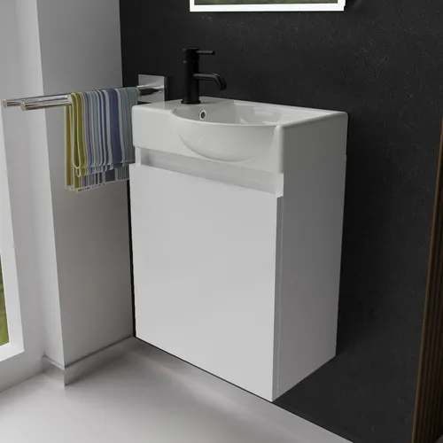 Alpenberger Badmöbel-Set für Gäste WC - 2-teiliges Set mit Waschbecken und Unterschrank, ideal für kleine Bäder – platzsparend und modern in Weiß.