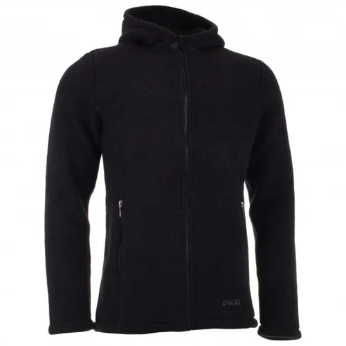 Engel Jacke mit Kapuze Merino Wollfleece schwarz melange