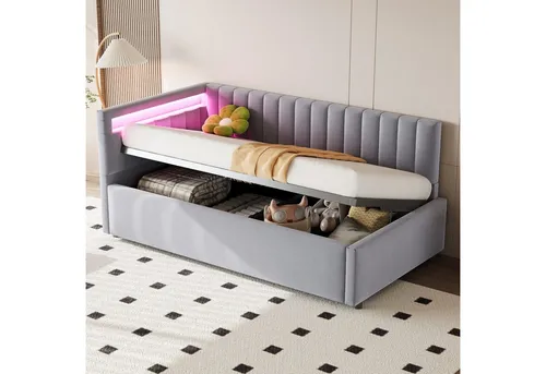 OKWISH Schlafsofa Polsterbett Kinderbett mit LED-Beleuchtung