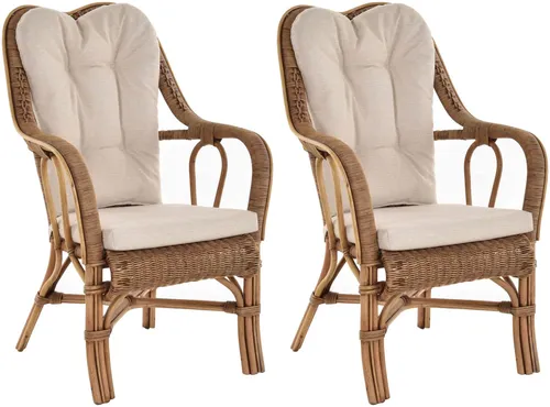Set/2 Rattan Wintergartensessel Harrison - Vintage Braun - Sofas & Sessel mit hoher Rückenlehne, geflochtenes Rattan und abnehmbare Kissen bieten Komfort und Stil für Ihr Wohnzimmer oder Wintergarten.