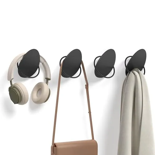SONGMICS HOME Garderobenhaken 4er Set, Kleiderhaken, Wand, Stahl, Mäntel, Handtücher, pro Haken bis 5 kg belastbar, Ei-Form Design, Wohnzimmer, Schlafzimmer, Eingangsbereich, tintenschwarz LCR039B01