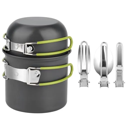 TAFONUP Camping Geschirr Set, Aluminium Camping Töpfe, Outdoor Kochgeschirr, Faltbare Besteck, Picknick Topf, Mini Camping Kochset für Picknick Wandern