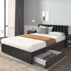 Merax Stauraumbett Polsterbett 140x200 aus Samt mit 2 Schubladen - Elegantes Polsterbett mit praktischem Stauraum, weichem Samtbezug und komfortablem Kopfteil für erholsamen Schlaf und stilvolles Ambiente.
