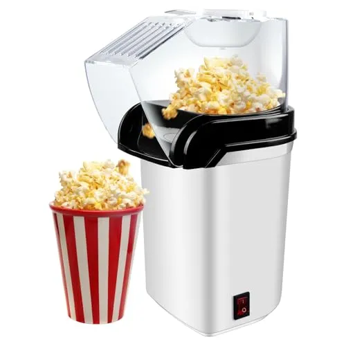 Popcornmaschine, Mini Popcorn Maker, Elektrische Popcornmaschine, Für Zuhause, 2 Minuten Schnelles, Fat Free, Oil-Free, Leistungsstarke 1200 Watt Für Party, Filmabende, Heimkino (Weiß)