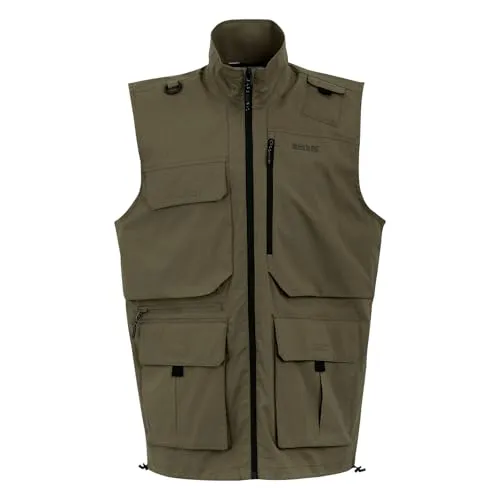 Regatta Travel Packaway Funktionsweste in Khaki, Größe L - Funktionsjacke für Herren, wasserabweisend und schnelltrocknend, ideal für Outdoor-Aktivitäten mit mehreren Taschen für praktische Aufbewahrung.