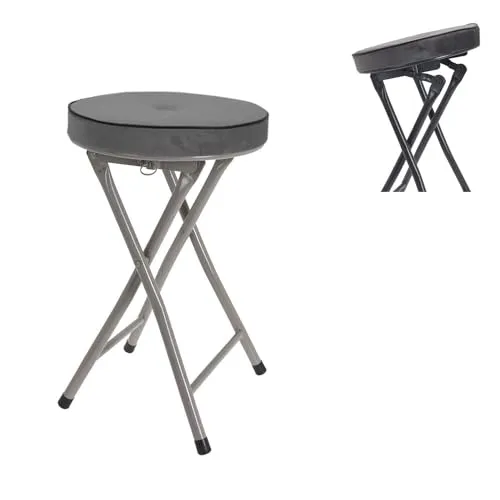 Mojawo Küchen Klapphocker Hocker Sitzhocker Sitzfläche Rahmen aus Metall mit Samt Polster klappbar H49cm Ø30cm rutschfest Klappsitz, Farben:Anthrazit